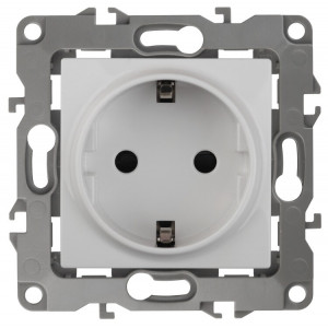 12-2002-01 Розетка 2P+E Schuko со шторками, 16A-250В, IP20, без м.лапок, 2, белый (10/100/25 Б0036440