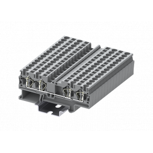 Проходная клемма TC4-4-GY, Проходная клемма, 4 точки подключения, тип фиксации провода: пружинный, номинальное сечение: 4 мм кв., 32A, 800V, ширина: 6,2 мм, цвет: серый, тип монтажа: DIN35