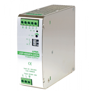 Источник питания USP-480MFA-24DN, Источник питания, однофазный, 24 V DC/20 A, 480W, диапазон входных напряжений: 85 - 264 V AC; габариты (мм): 131,5x48x125, металлический корпус, монтаж: на DIN рейку