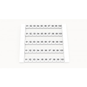 Маркировка (в кассетах) DEK5-50P-19-42Z(H), Кассета с маркировочными шильдиками, для клемм сечением 2,5 мм.кв., боковая, 50 шильдиков, нанесенные символы: 91...100, с вертикальным расположением, размер шильдика: 4,8 x 5,5 мм, цвет: белый