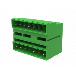 Вилочный разъем на плату MC-DPA5.08H02-0002, Вилочный разъем, 2 этажа, горизонтальный, на плату, шаг: 5.08 мм, 2x2 полюса, фиксация на плате пайкой, исполнение: стандартное, 320V, 10A, цвет: зеленый