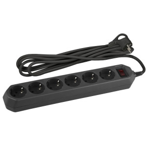 Сетевой фильтр USF-6es-1,5m-B с базовой защитой с заземлением с выключателем 6 розеток 1,5м 10А черный Б0037261