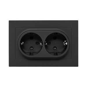Механизм розетки двойной, 16А, с заземлением, со шторками, с рамкой, ч-рный Эпика EKF UP1-SOB-211
