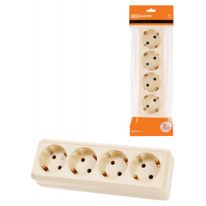 Розетка 4-х местная горизонтальная 2П+3 открытой установки IP20 16A сл. кость "Ладога" SQ1801-0230