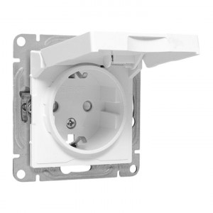 Механизм розетки, 16А, IP44, с заземлением, со шторками, c крышкой, белый Эпика EKF UP1-SOW-111-44