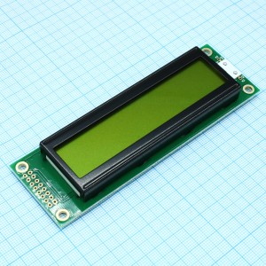 WH2002A-YYK-CT#, ЖКИ знакосинтезирующий 20 x 2, STN Желто-зеленый Позитивный/прозрачно-отражающий светодиодная подсветка желто-зеленая размеры 116x37 мм, видимая область 85x18.6 мм, -20...70°C, контактные площадки 2 ряда слева 16 выводов