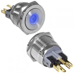 GQ22PF-11D/B/N ON-(OFF)+OFF-(ON), Антивандальная кнопка металлическая без фиксации с точечной подсветкой, посадочная резьба М22, контакт на замыкание и контакт на размыкание, контакты под пайку