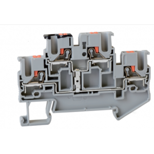 Этажная клемма UJ6-2.5/2X2-PV, Этажная клемма, 2 этажа, межэтажное соединение, тип фиксации провода: Push-in, номинальное сечение: 2,5 мм кв., 24A, 800V, ширина: 3,5 мм, цвет: серый, тип монтажа: DIN35