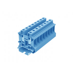 Проходная клемма TU10-2-BU, Проходная клемма, тип фиксации провода: винтовой, номинальное сечение: 10 мм кв., 57A, 1000V, ширина: 10,2 мм, цвет: синий, тип монтажа: DIN35