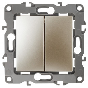 12-1004-04 Выключатель двойной, 10АХ-250В, IP20, без м.лапок, 2, шампань (10/10 Б0014654