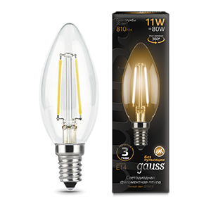 Лампа Gauss LED Filament Свеча E14 11W 720lm 2700К 1/10/50 [103801111]