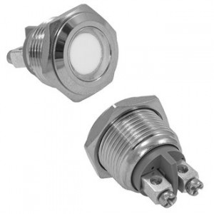 GQ16F-W, Антивандальная индикаторная лампа, цвет белый, 12-24В, 2А, посадочный диаметр М16, винтовое соединение