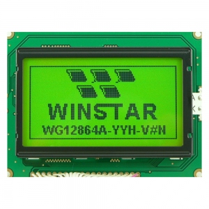 WG12864A-YYH-V#N, ЖКИ графич, 128 x 64, STN Ж-Зел Positive/Transfl, подсв. LED Ж-Зел, контроллер NT7108, 6 o`cl, -20...+70C