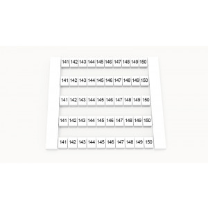 Маркировка (в кассетах) DEK6-50P-19-116Z(H), Кассета с маркировочными шильдиками, для клемм сечением 4 мм.кв., боковая, 50 шильдиков, нанесенные символы: 141...150, с вертикальным расположением, размер шильдика: 5,8 x 5,5 мм, цвет: белый