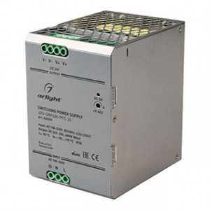 Блок питания ARV-DRP480-PFC-24 (24V, 20A, 480W) 040231, Источник напряжения с гальванической развязкой для светодиодных изделий. Входное напряжение 100-240 VAC. Выходные параметры: 24 В, 20 А, 480 Вт. Негерметичный металлический корпус IP 20 для установки на DIN-рейку. Встроенный PFC >0,95