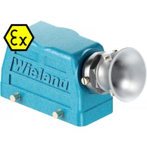 Крышка разъема Ex 70.353.2436.3, Крышка разъема на кабель, типоразмер 24B, взрывозащита, без уплотнителя, 1 кабельный ввод M32x1,5, с разгрузкой на изгиб, IP54, с боковым расположением, без защелок (упоры для двух защелок), материал корпуса: цинковый сплав