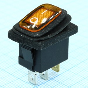 KCD1-201-4W желтый, Выключатель клавишный ON-OFF с подсветкой и влагозащитой IP54 (3c) 6А 250В