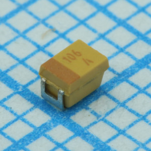 TAJP106K010RNJ, ЧИП-конденсатор танталовый 10мкФ 10В типоразмер P ±10% (2.05х1.35х1.5мм) выводы внутрь SMD 2012-15 6Ом 125°С лента на катушке