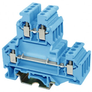 Этажная клемма JUT1-2.5/2Q-BE, Этажная клемма, 2 этажа, тип фиксации провода: винтовой, номинальное сечение: 2,5 мм кв., 24A, 500V, ширина: 5,2 мм, цвет: синий, тип монтажа: DIN35