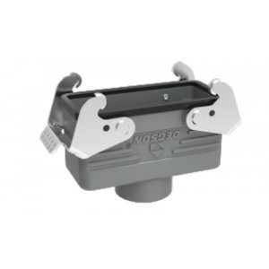 Крышка разъема D16B-CCT-2L-PG21, Крышка разъема на кабель, типоразмер 16B, с уплотнителем, 1 отверстие с резьбой для кабельных вводов PG21, с верхним расположением, с двумя защелками, материал корпуса: алюминиевый сплав