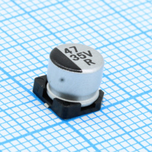EZV470M35RC, Конденсатор алюминиевый  электролитический 47мкФ 35В ±20% (6.3 X 5.5мм) для поверхностного монтажа 230мА 2000час 105°С лента на катушке