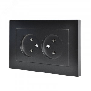 Розетка двухместная UNIVersal серия Афина б/з, с/у, 16А, 220В, графит (еврослот), механизм A0102-Gr