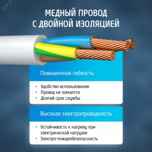 Удлинитель сетевой 16-33Е [1х3], 3м, 16А, с заземл, Белый 11848