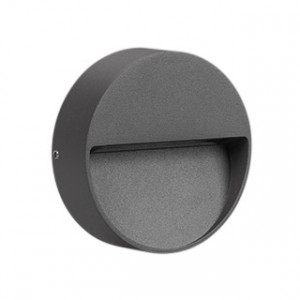 Светильник LGD-TRACE-R100-4W Warm3000 (GR, 55 deg, 230V) 029959, Светодиодный накладной круглый светильник для стен, лестниц, 4Вт. Цвет ТЕПЛЫЙ БЕЛЫЙ 3000K, св.поток 175лм, CRI(Ra)>80, угол 55°, асимметричный свет. Размер Ф100x30мм. Влагозащищенный корпус IP65, алюминий серого цвета. Питание AC230V, 4Вт,