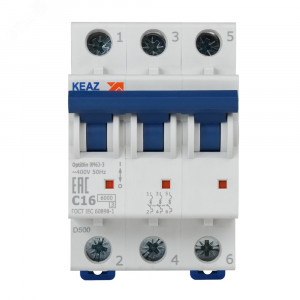 Выключатель автоматический модульный 3п C 16А 6кА OptiDin BM63-3C16-УХЛ3 КЭАЗ 260791