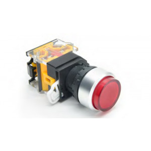 DT22M-FLH11/RD, Кнопка управления в сборе, с блокировкой, 24 - 380 VAC / DC, 0,6 - 10 A, без подсветки, высокая, 1NO1NC, цвет: красный, диаметр отверстия: 22 мм, металлическая обойма кнопки