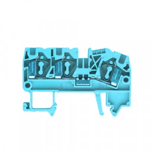 Проходная клемма WKF 4 D1/2/35 BL, Проходная клемма, 3 точки подключения, тип фиксации провода: пружинный, номинальное сечение: 4 мм кв., 32A, 800V, ширина: 6 мм, цвет: синий, тип монтажа: DIN35