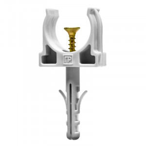 Держатель для труб (клипса) d20мм с дюбелем и саморезом сер. (в малой упак.) (уп.10шт) Промрукав PR13.0308