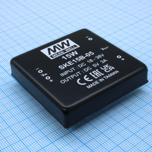 SKE15B-05, Преобразователь DC/DC, 15Вт, Uвх=18…36В, Uвых=5В/300…3000мА, изоляция 1000В DC, 50.8x50.8х12 мм, -20°С…+71°С