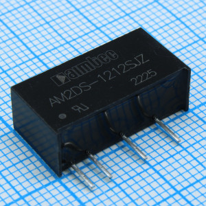 AM2DS-1212SJZ, DC/DC, 2Вт, вход 10.8…13.2В, выход 12В/0.017…0.167А, изоляция 3000В DC, КПД 84%, максимальная емкостная нагрузка не более 560мкФ, SIP7, 19.65x7.05x10.16мм, -40…105°C, пластик