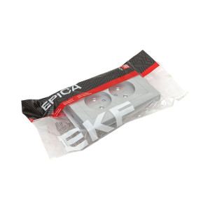 Механизм розетки двойной, 16А, без заземления, со шторками, с рамкой, алюминий Эпика EKF UP1-SOA-201