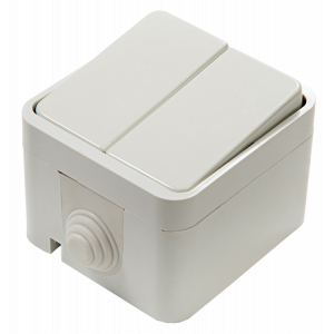 Выключатель двухклавишный AQUA белый полугерметичный 3200 4690612000435