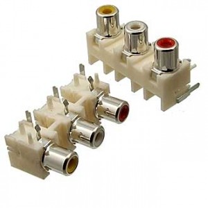 RCA-305   ГН НА ПЛАТУ (RS-305), Модуль 3RCA, гнезда на плату угловые