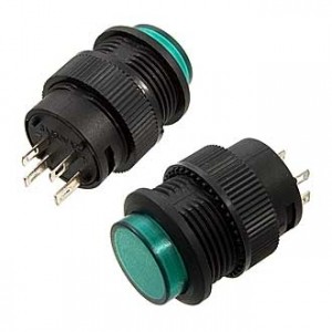 R16-503BD-G NON LOCK, Кнопочный переключатель без фиксации, зеленая LED подсветка