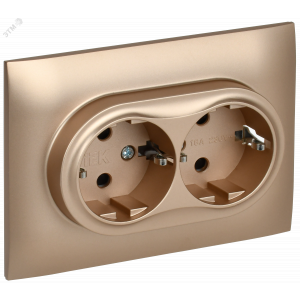 SKANDY Розетка 2-местная с заземлением с защитными шторками 16А в сборе SK-R07Sa песочный IEK SK-R24-16-K98-F