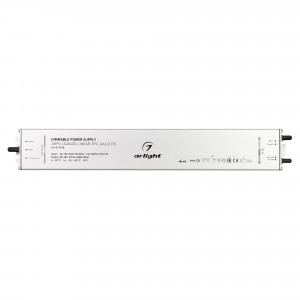 Блок питания ARPV-LG48400-LINEAR-PFC-DALI2-PD (48V, 8.3A, 400W) 037926, Диммируемый блок питания 48V с гальванической развязкой, ток 8.3А, 400Вт, с управлением DALI, c функцией PUSH-DIM, с корректором мощности, PF>0,95. Тонкий металлический корпус IP67. Вход: 220-240VAC. Выход: 48VDC, ШИМ 1кГц. Размер 400х60х22 mm.. Совместим