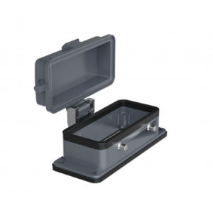 Открытое основание разъема H16B-OM-4PR-PC, Основание разъема на панель, открытое, типоразмер 16B, с уплотнителем, без защелок (упоры для двух защелок), с защитной крышкой, материал корпуса: алюминиевый сплав