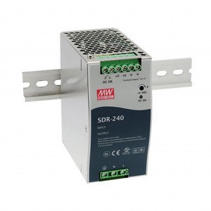 SDR-240-48, Преобразователь AC-DC на DIN-рейку  240Вт, выход 48В/5A, рег. вых 48...55В, вход 88…264V AC, 47…63Гц /124…370В DC, изоляция 3000В AC, в кожухе  63х125,2х113м,5м, -25…+70°С