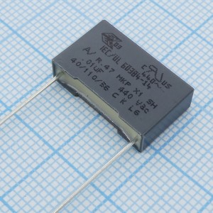 R474I210050A1K, Пленочный помехоподавляющий конденсатор X1,  0.01uF ±10%, 440VAC, радиальные выводы с шагом 15mm, (18 x 5 x 11mm)