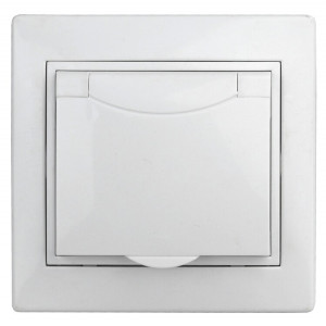 1-207-01 Розетка 2P+E Schuko с крышкой со шторками, 16А-250В, IP42, СУ, Plano, белый (10/100/2500) Б0035338