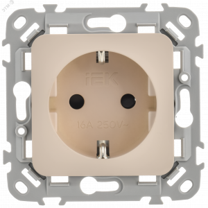 FLITE Розетка с заземлением с защитными шторками безвинтовое крепление 16А РСш11-1-ФлЛ льняной IEK FI-R14-16-1-K88