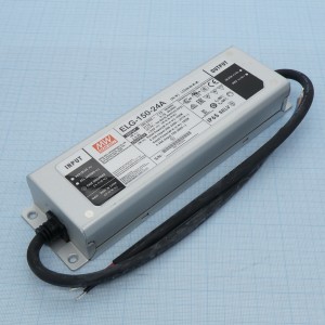 ELG-150-24A, AC-DC, 150Вт, IP65, вход 100…305В AC, 47…63Гц/142…431В DC, ККМ, выход 12...24В/6.25A, изоляция 3750В AC, в кожухе 219х63х35,5мм, -40…+70°С, рег.выхода
