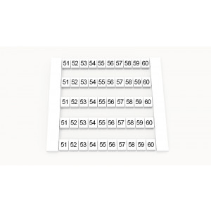 Маркировка (в кассетах) DEK5-50P-19-32Z(H), Кассета с маркировочными шильдиками, для клемм сечением 2,5 мм.кв., боковая, 50 шильдиков, нанесенные символы: 51...60, с вертикальным расположением, размер шильдика: 4,8 x 5,5 мм, цвет: белый