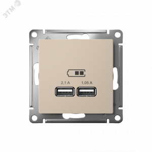ATLASDESIGN USB РОЗЕТКА A+A, 5В/2,1 А, 2х5В/1,05 А, механизм, ПЕСОЧНЫЙ ATN001233