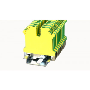 PC2.5-PE-01P-1Y-00Z(H), Заземляющая клемма, тип фиксации провода: винтовой, номинальное сечение: 2.5 мм кв., ширина: 5,2 мм, цвет: желто-зеленый, зажимная клетка - латунь, тип монтажа: DIN35
