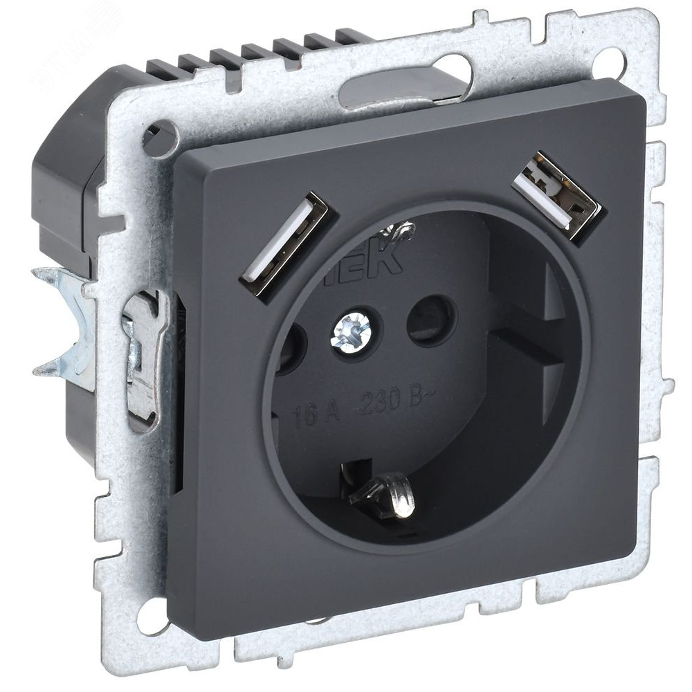 Изображение товара Розетка с USB 16А IP20 Заземление Графит BRITE РЮш10-1-БрГ
